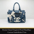 Denim Chanel Inspired Pearl Handbag – Custom Embellished Tote