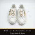 Pearl Lace Bow Sneakers — Custom Embellished Shoes