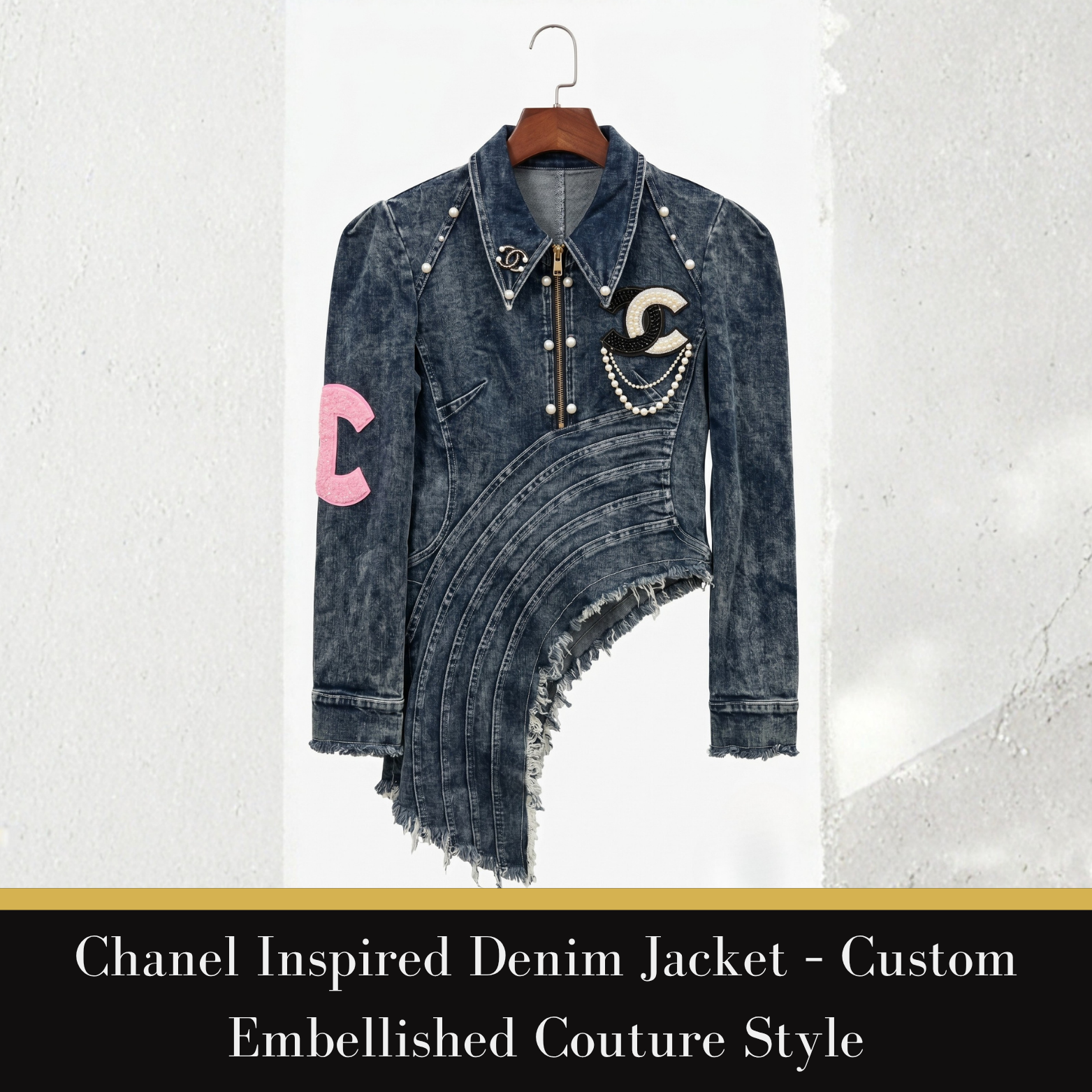 Chanel Inspired Denim Jacket – Custom Embellished Couture Style