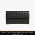 Bottega Veneta - Leather wallet, Intrecciato Metallic Continental Wallet