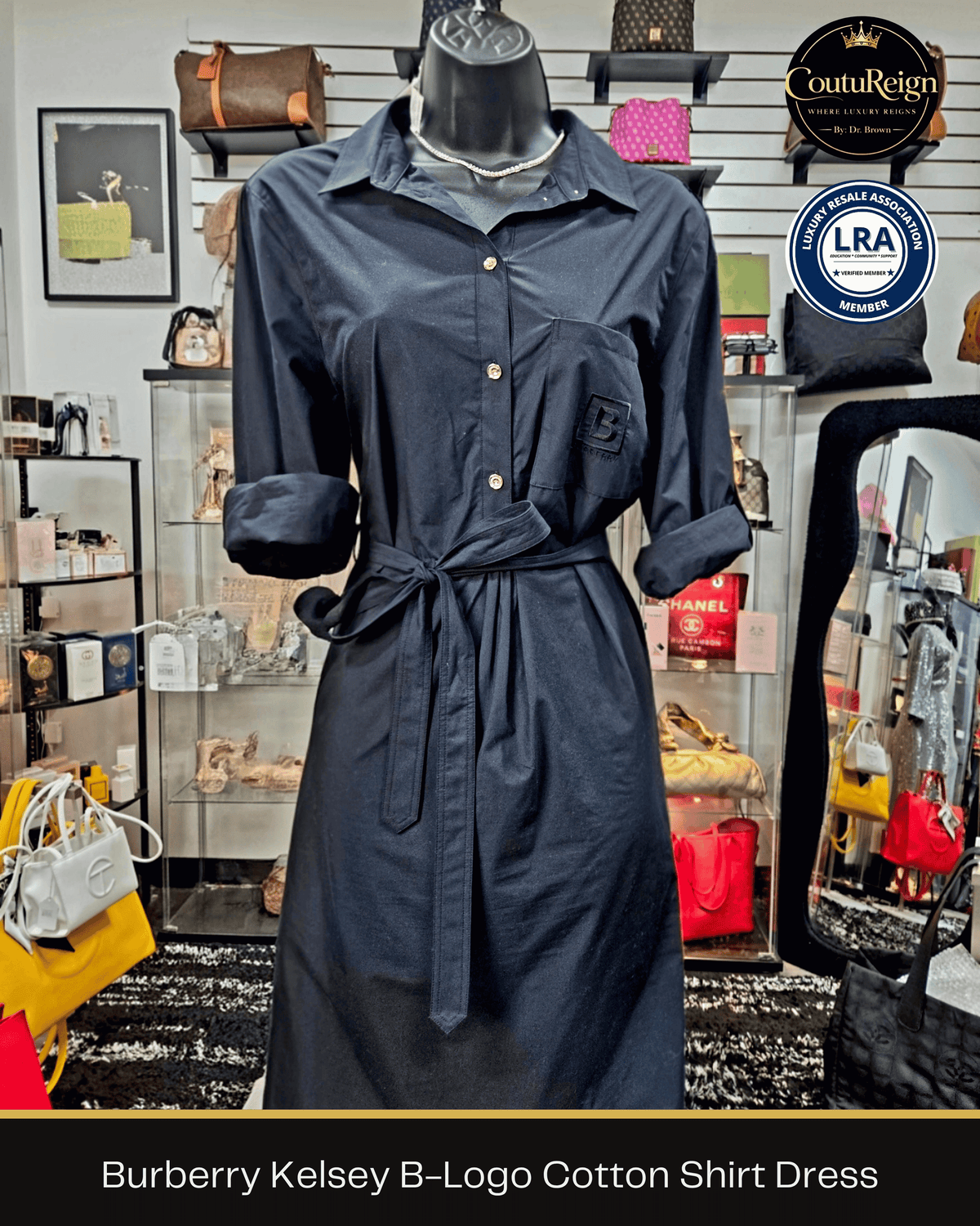 Burberry Kelsey B-Logo Cotton Shirt Dress