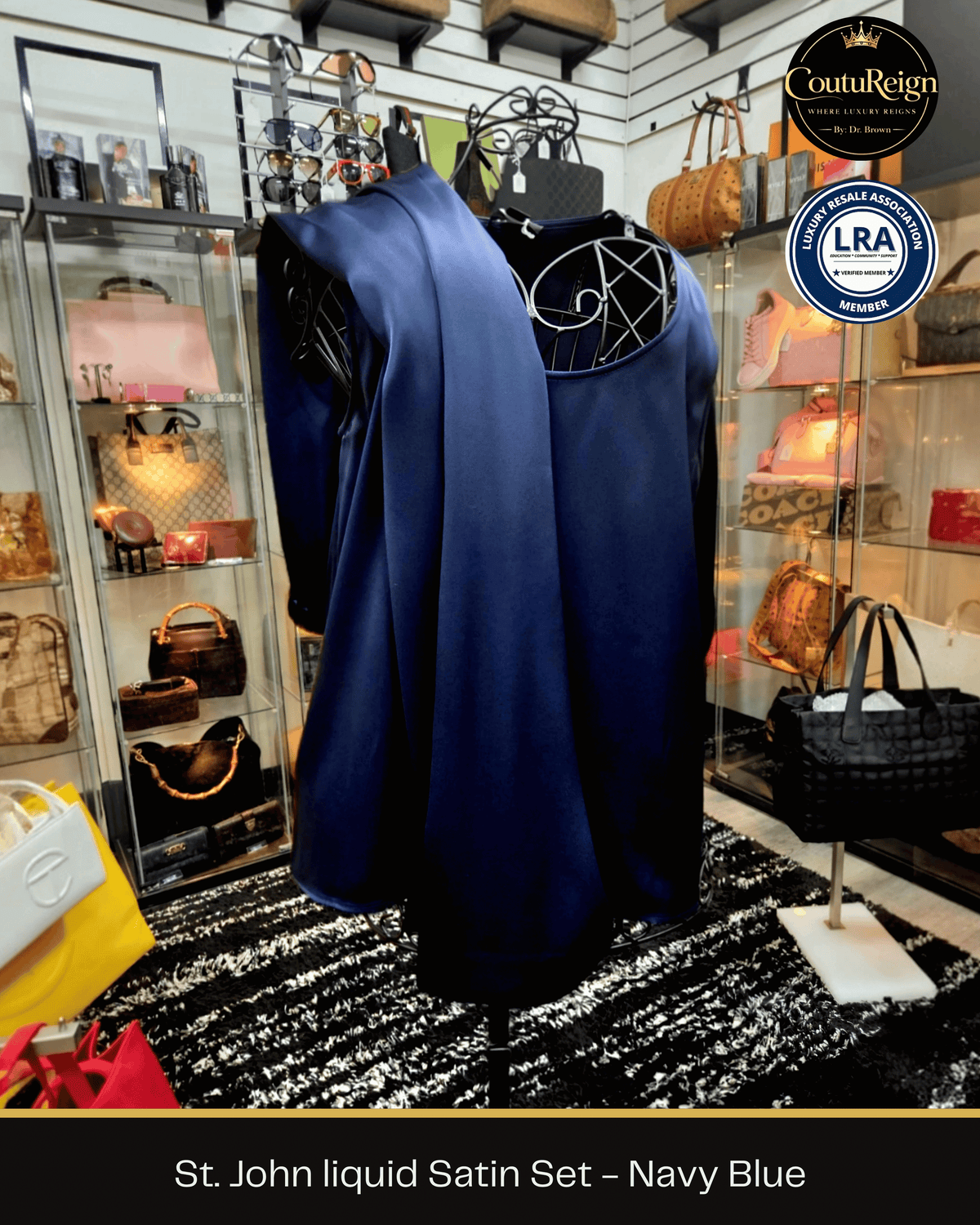 St. John Liquid Satin Set – Navy Blue
