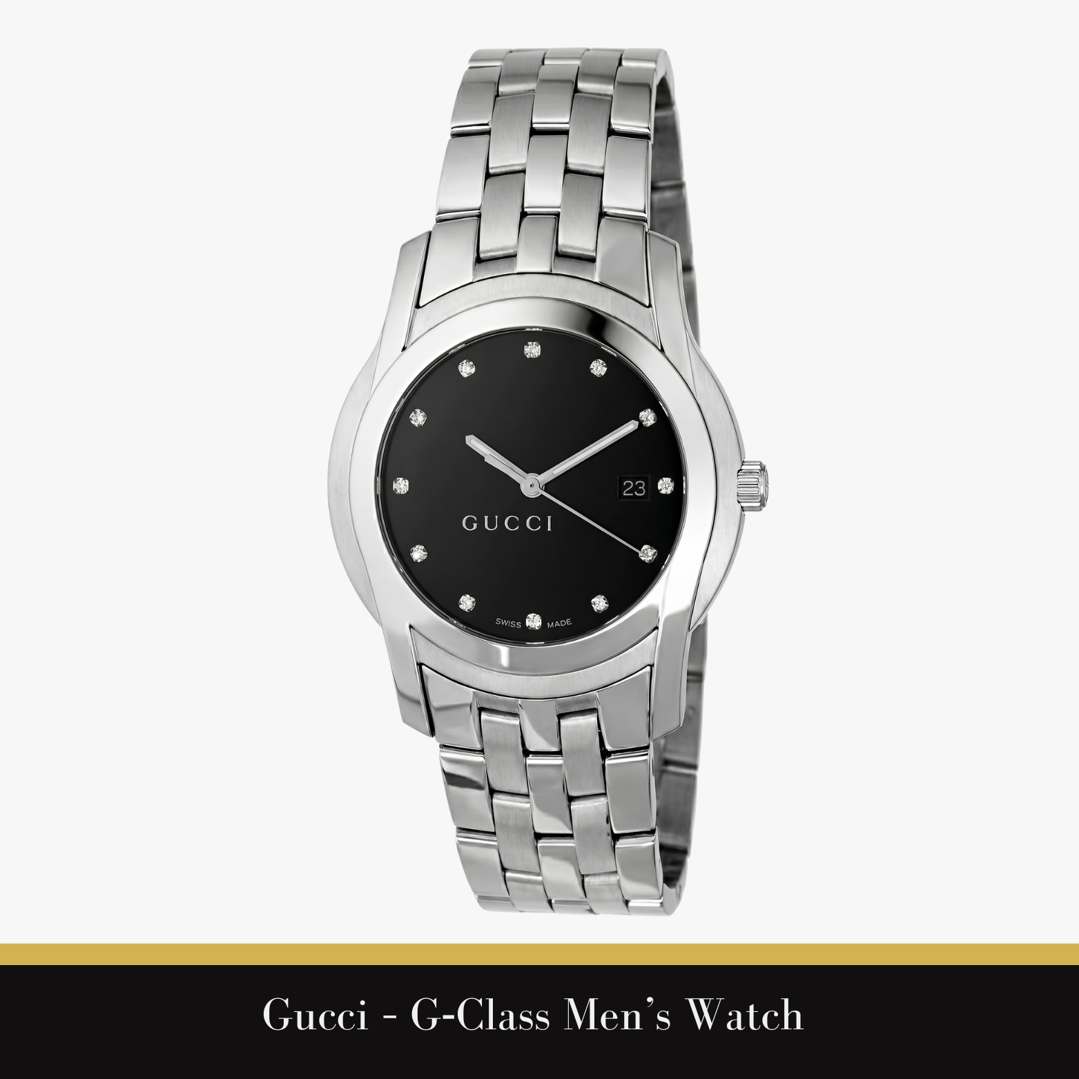 Gucci – G‑Class Men’s Watch (Black Dial / Diamond Hour Markers)