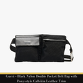 Gucci – Black Nylon Double Pocket Belt Bag with Pony‑style Calfskin Leather Trim