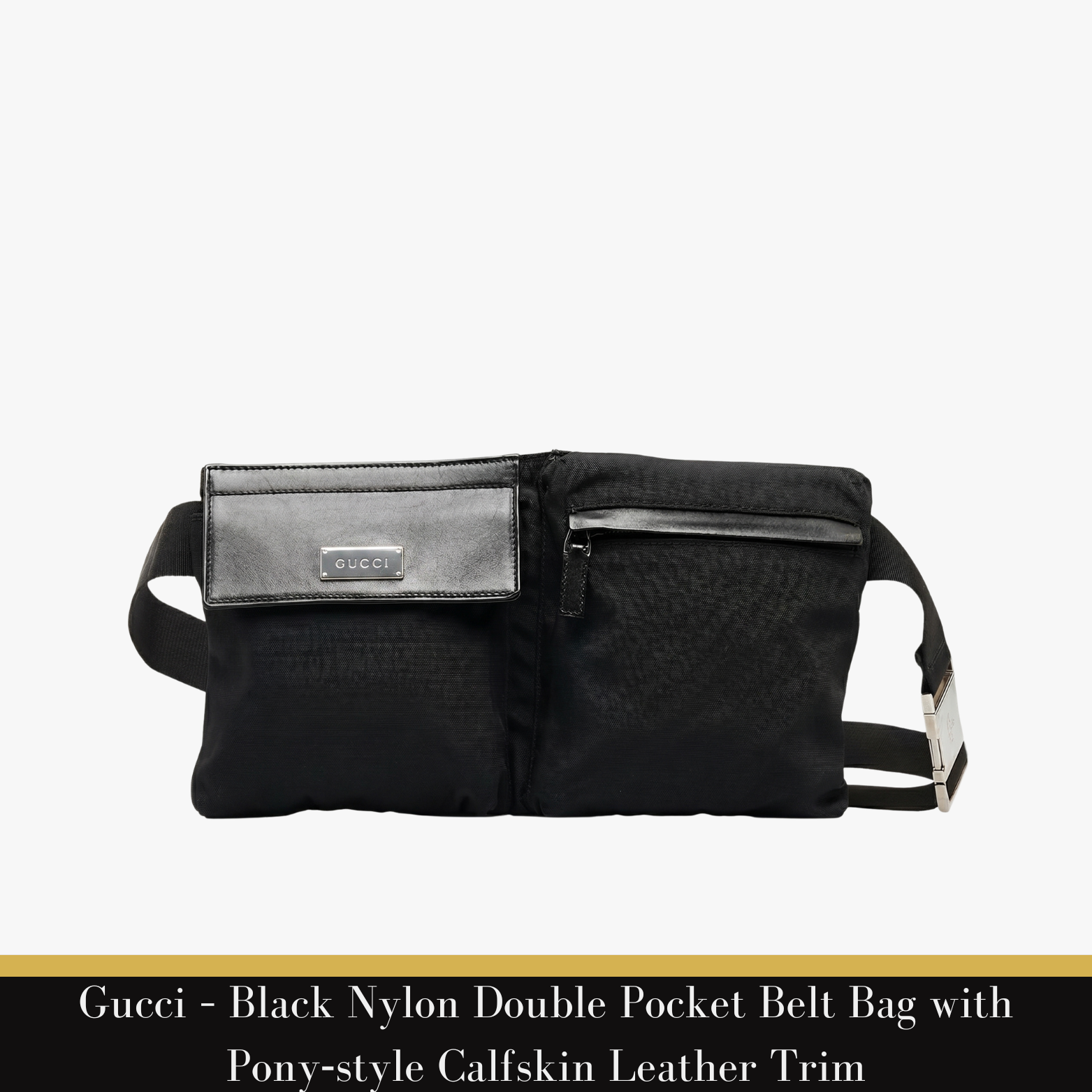 Gucci – Black Nylon Double Pocket Belt Bag with Pony‑style Calfskin Leather Trim