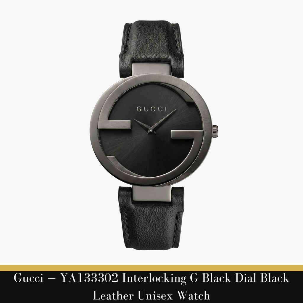 Gucci — YA133302 Interlocking G Black Dial Black Leather Unisex Watch