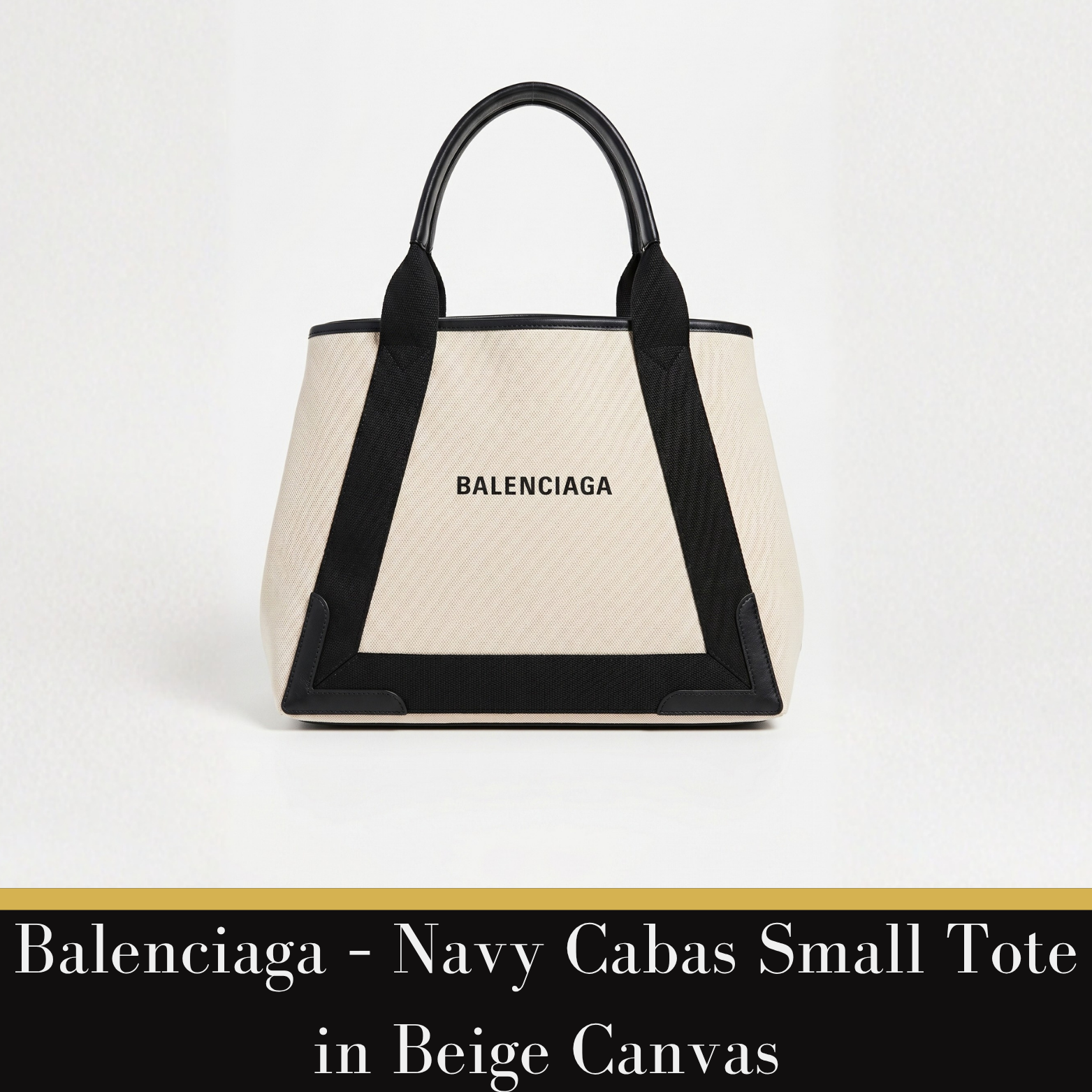 Balenciaga - Canvas tote bag,  Navy Cabas Small in Beige
