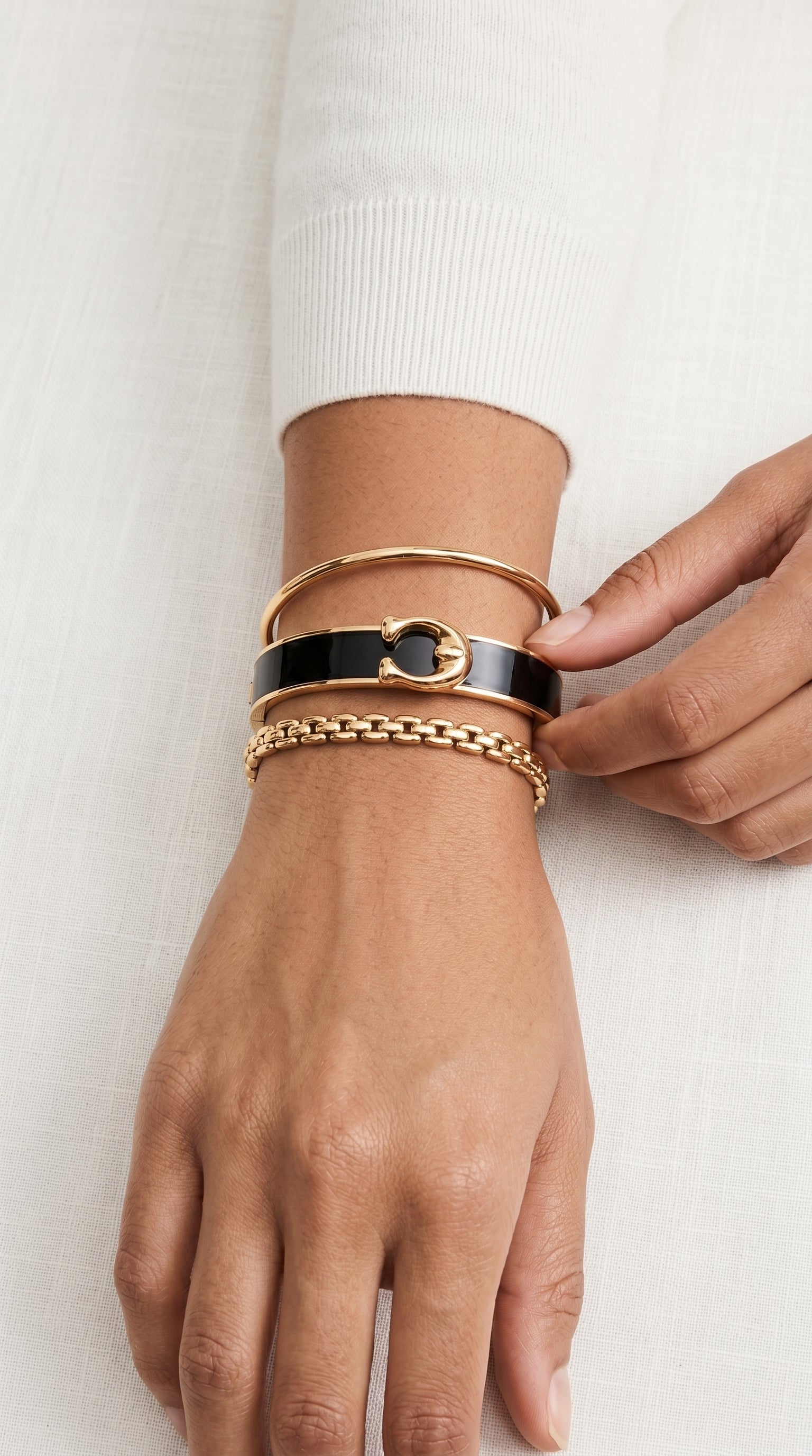 Coach – Enamel Hinged Bangles with Gold‑Tone Hardware