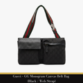 Gucci – GG Monogram Canvas Belt Bag (Black / Web Strap)