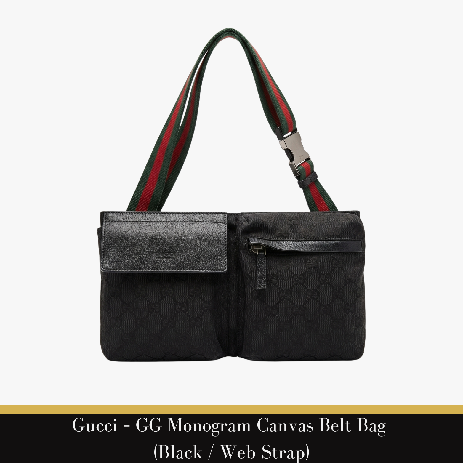 Gucci – GG Monogram Canvas Belt Bag (Black / Web Strap)